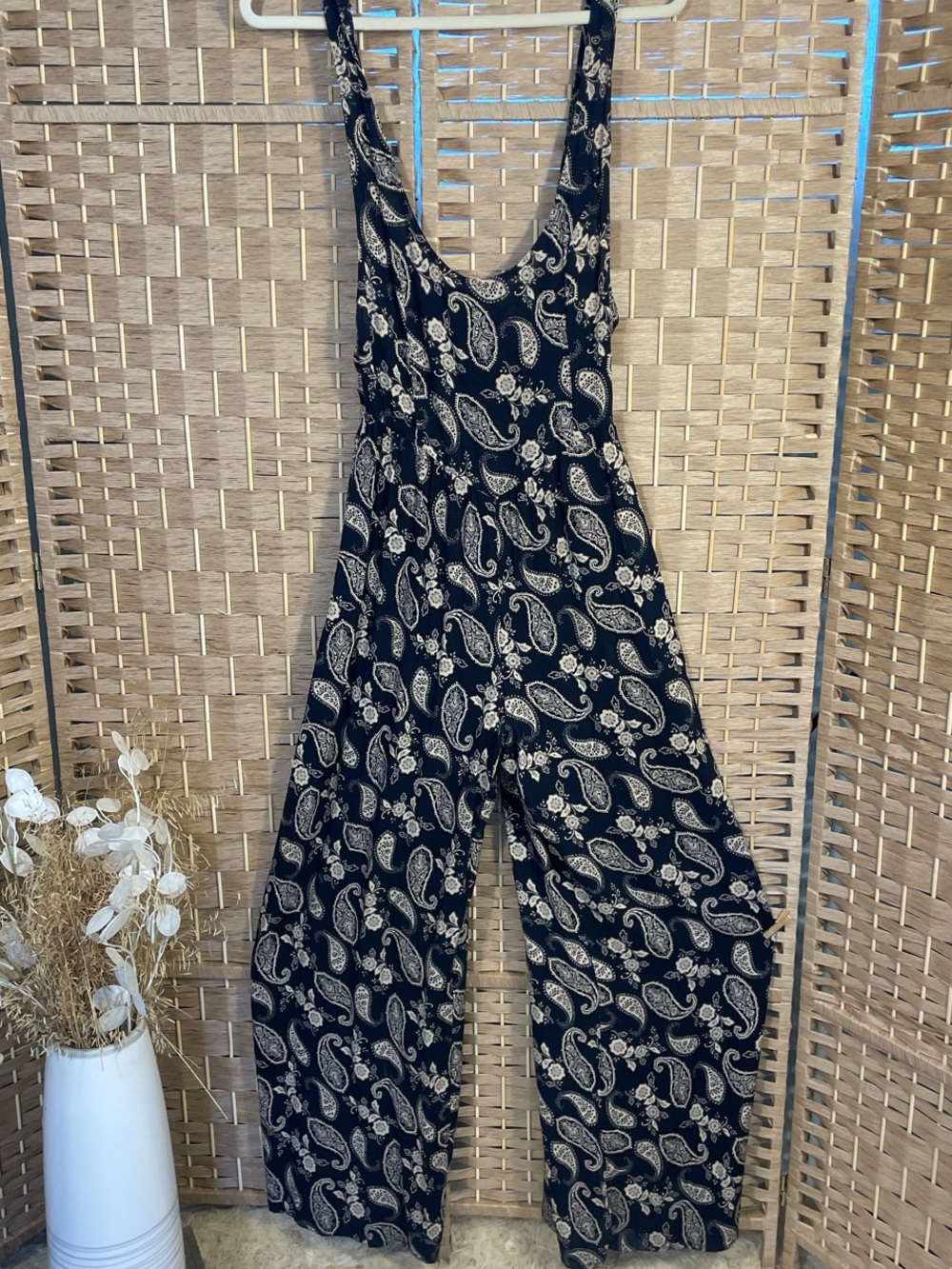 Sleeveless Black Paisley Wide-Leg Jumpsuit Travel Beach Lightweight